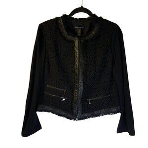 Chico's Black Label Tweed Trim Jacket Sweater Women's Size 1 NEW 8 Black Boucle